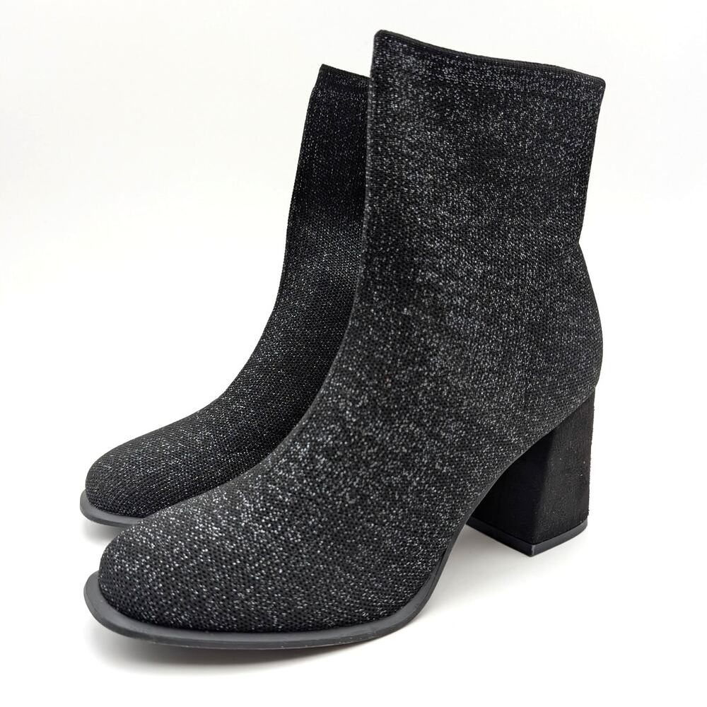 Mia Piana Block Heel Ankle Boots Round Toe Women's Black Size US8M EU38.5